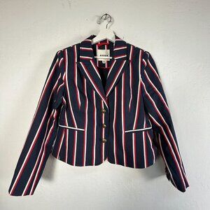 Boden Womens Canonbury Striped Blazer Jacket Size 12P Navy Red 3-Button Lined